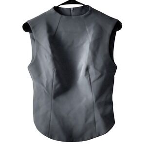 COMMENSE Women's Grey Sleeveless Mock Neck Zipper Vest Top Size Small New